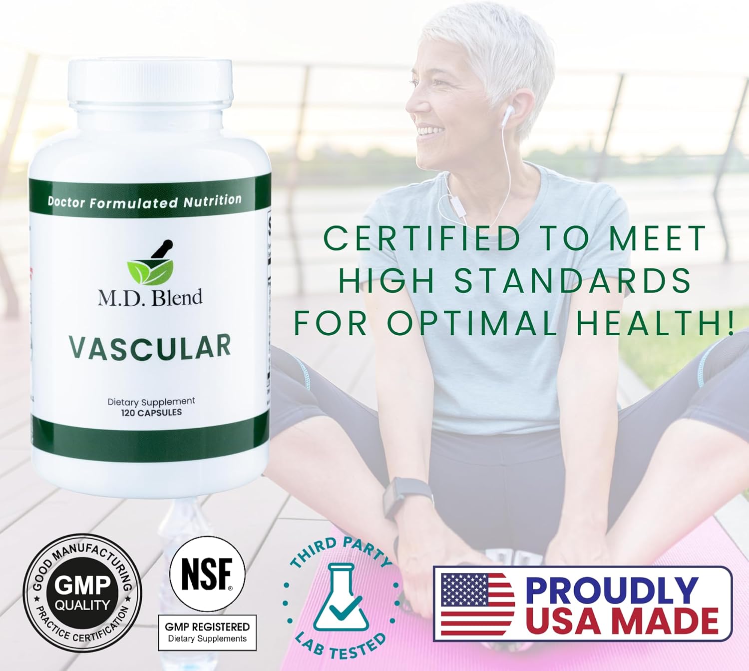 Expert Formulated M.D. Vascular Supplement for Vascular Health & Wellness - Supports Proper Blood Flow, Cholesterol Balance - With Garlic, Ginger, L-Arginine, Pomegranate - 120 Capsules
