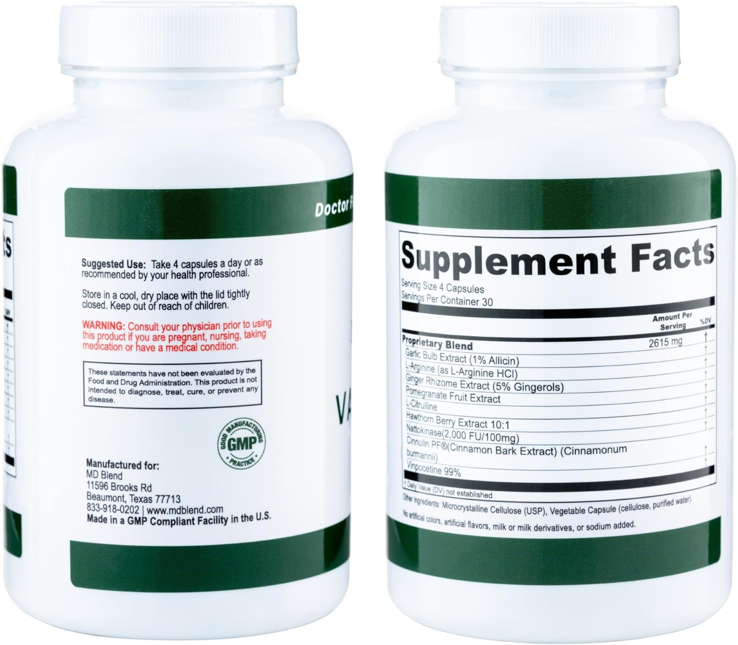 Expert Formulated M.D. Vascular Supplement for Vascular Health & Wellness - Supports Proper Blood Flow, Cholesterol Balance - With Garlic, Ginger, L-Arginine, Pomegranate - 120 Capsules