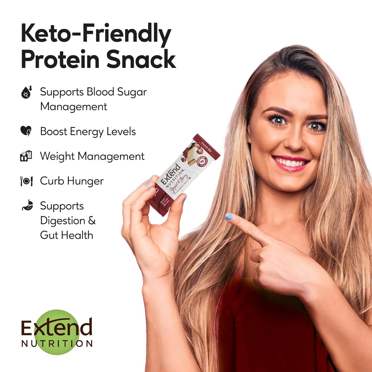 Extend Nutrition High Protein Sugar Free Bars for Hunger Control & Steady Energy - Variety Pack of 12, Keto & Diabetic Friendly