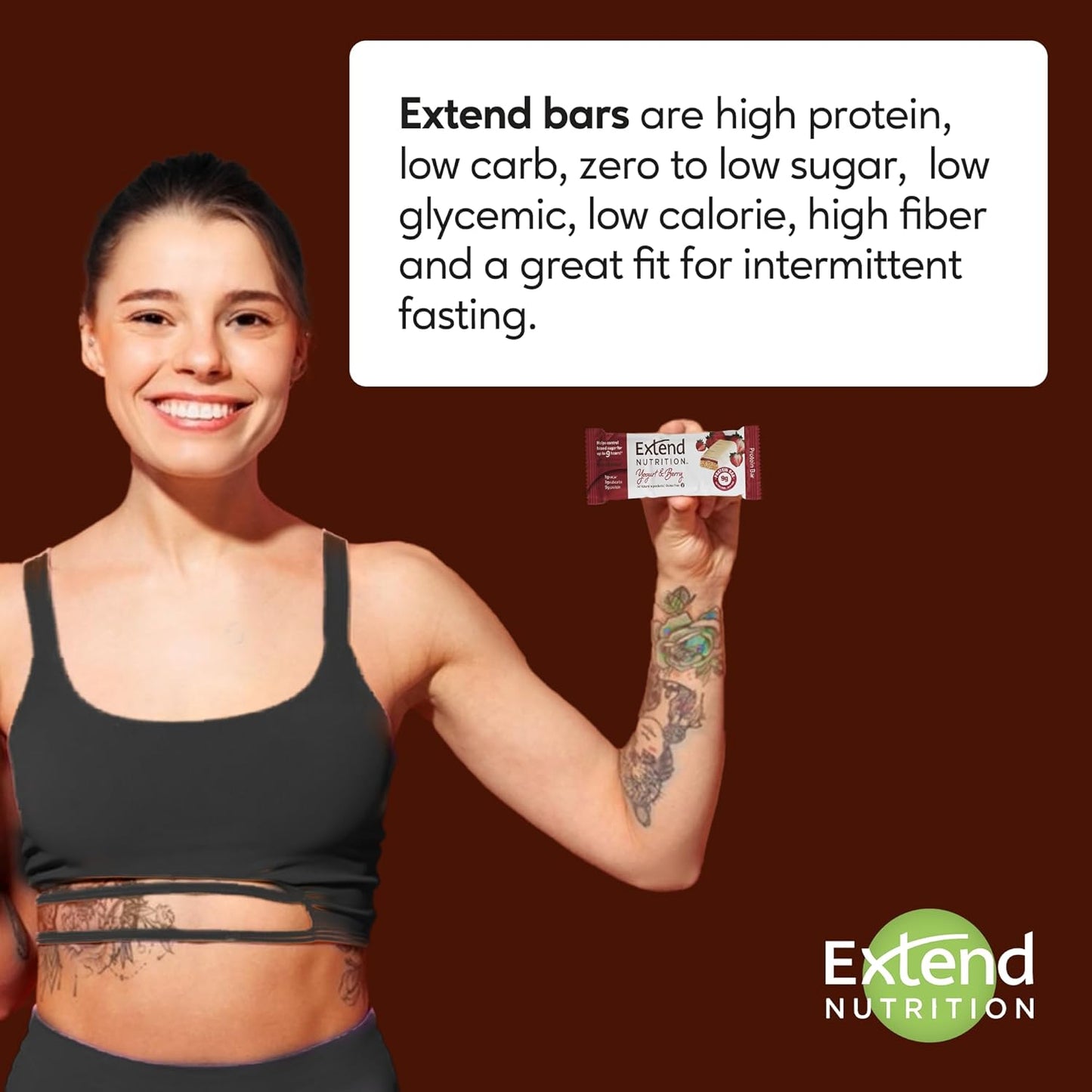 Extend Nutrition High Protein Sugar Free Bars for Hunger Control & Steady Energy - Variety Pack of 12, Keto & Diabetic Friendly