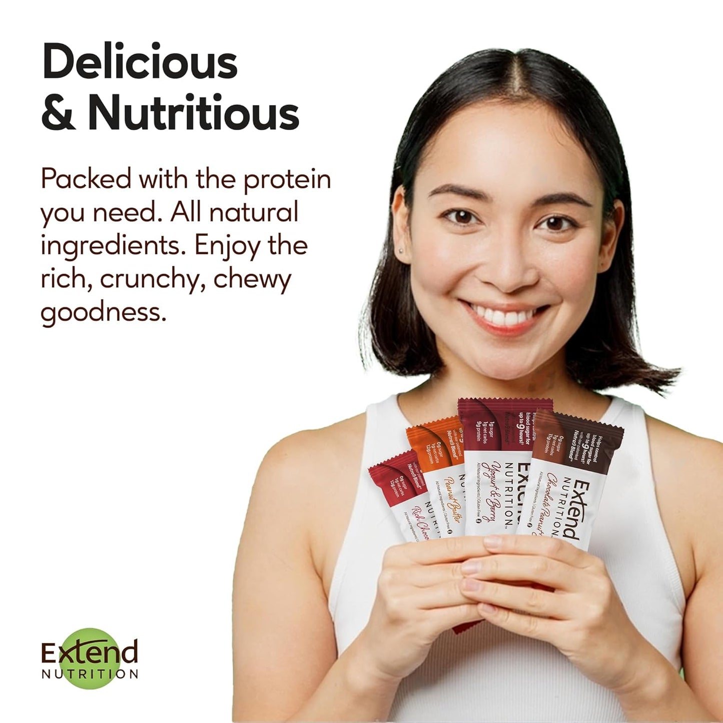 Extend Nutrition High Protein Sugar Free Bars for Hunger Control & Steady Energy - Variety Pack of 12, Keto & Diabetic Friendly