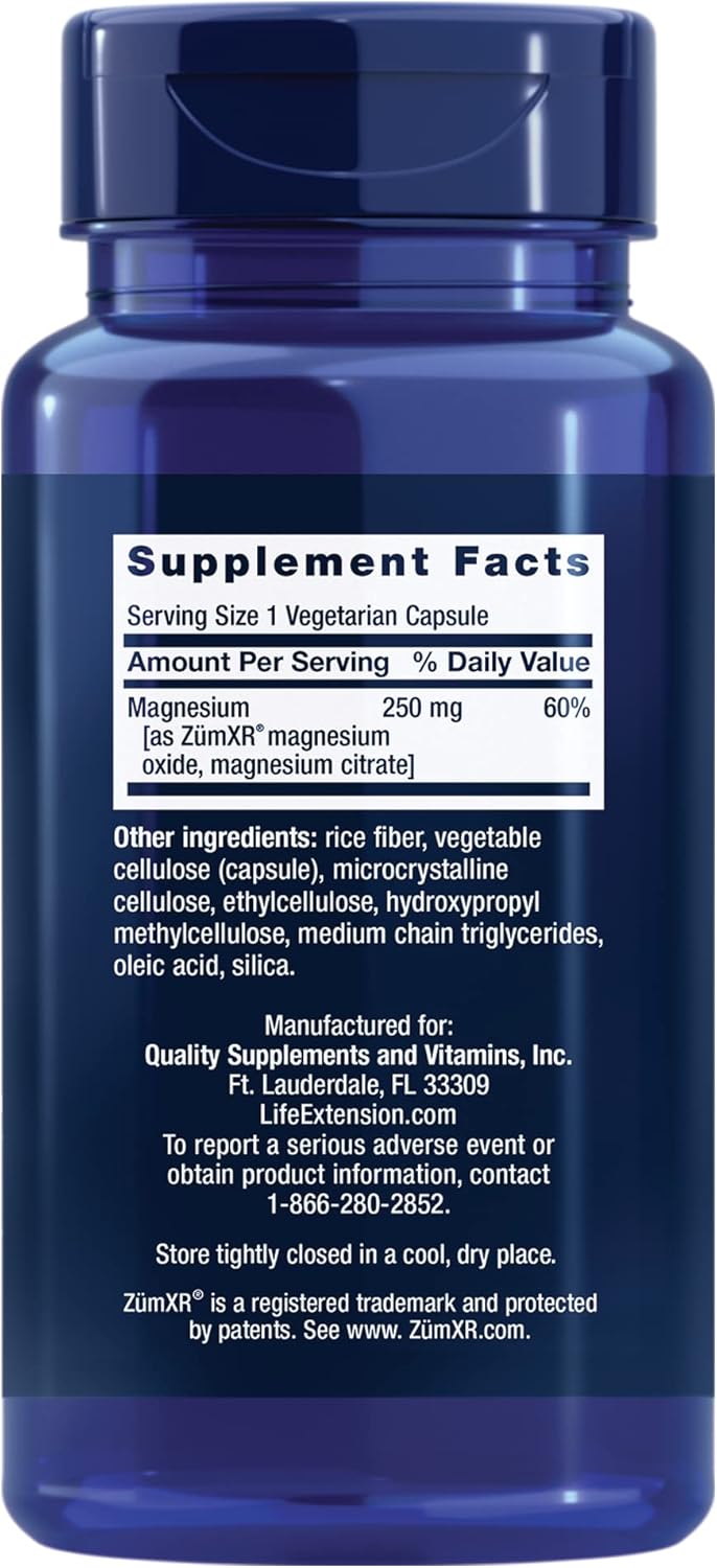 Extend-Release Magnesium Capsules for Heart & Bone Health - Bioavailable Formula, Gluten-Free, Non-GMO, Vegetarian - 60 Count