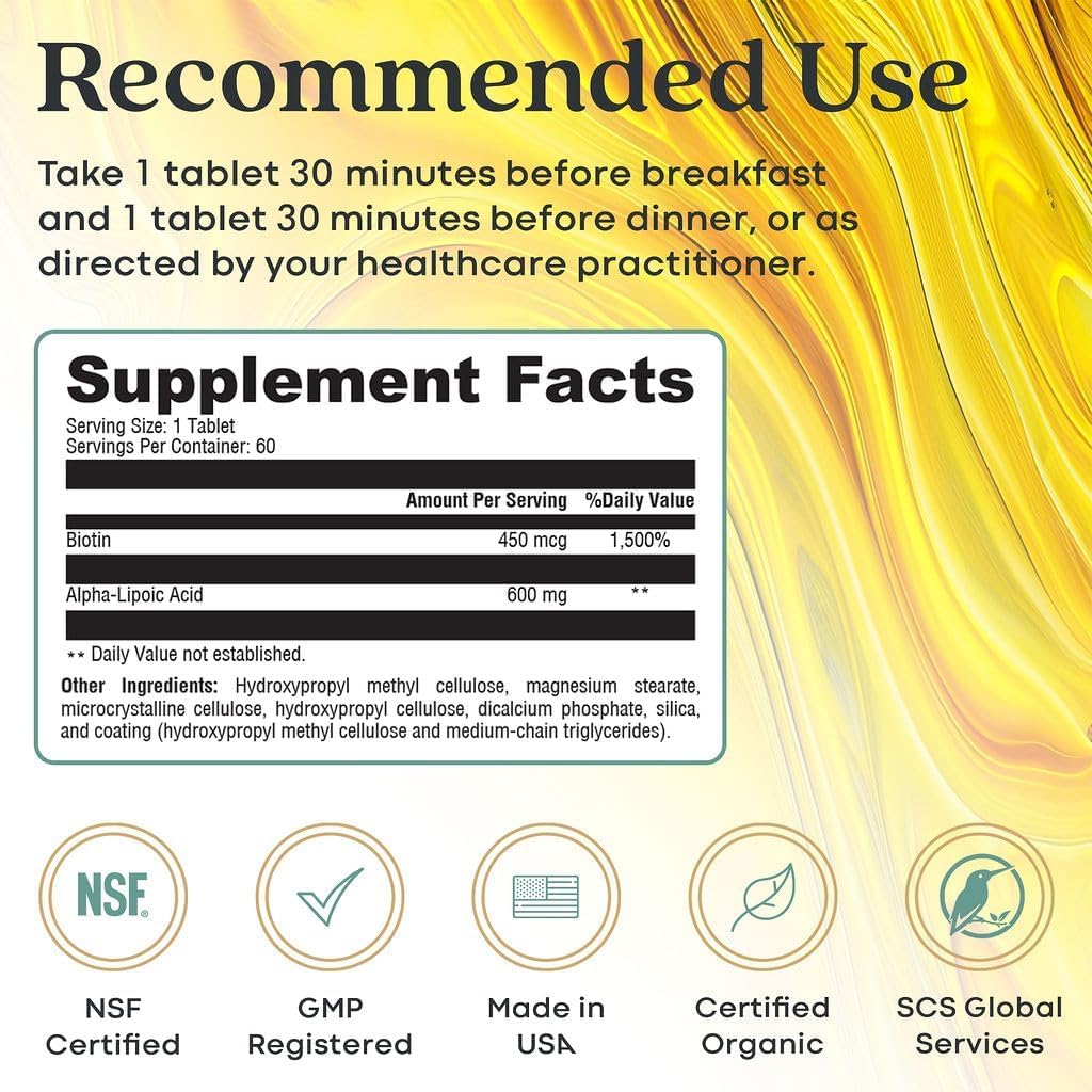 Extended Release Alpha Lipoic Acid CR with Biotin - Antioxidant Supplement for Better Absorption - 60 Vegetarian Tablets - Made in USA