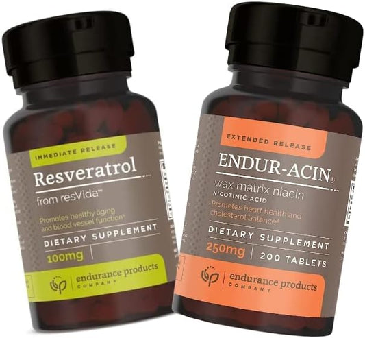 Extended Release Grape Skin Resveratrol Supplement with ENDUR-ACIN 250mg Niacin - Optimal Absorption & Low-Flush Formula