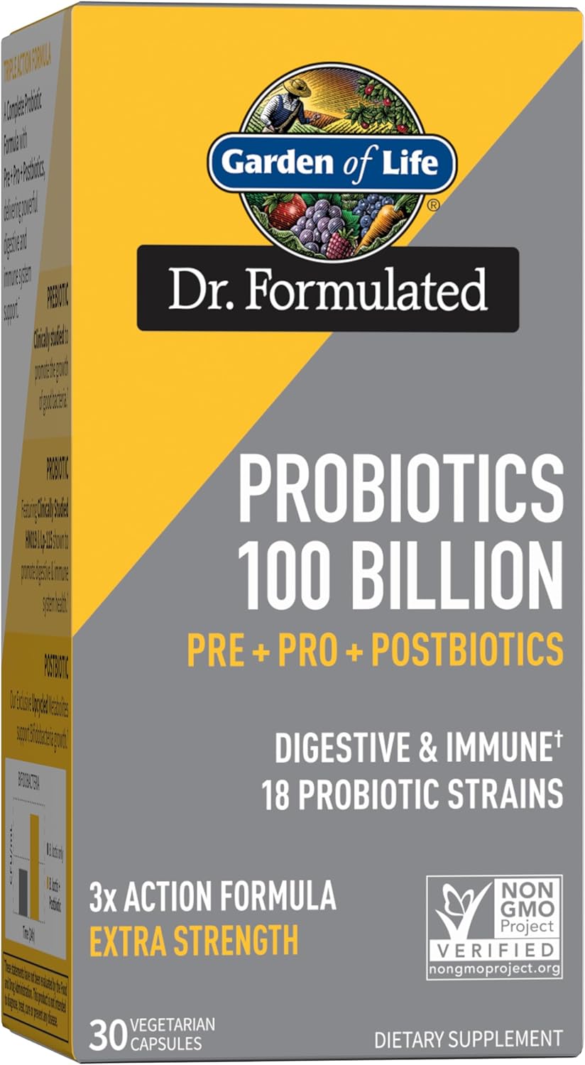 Extra Strength 3-in-1 Probiotics, Prebiotics & Postbiotics Supplement for Digestive & Immune Health - 100 Billion CFU - Men & Women