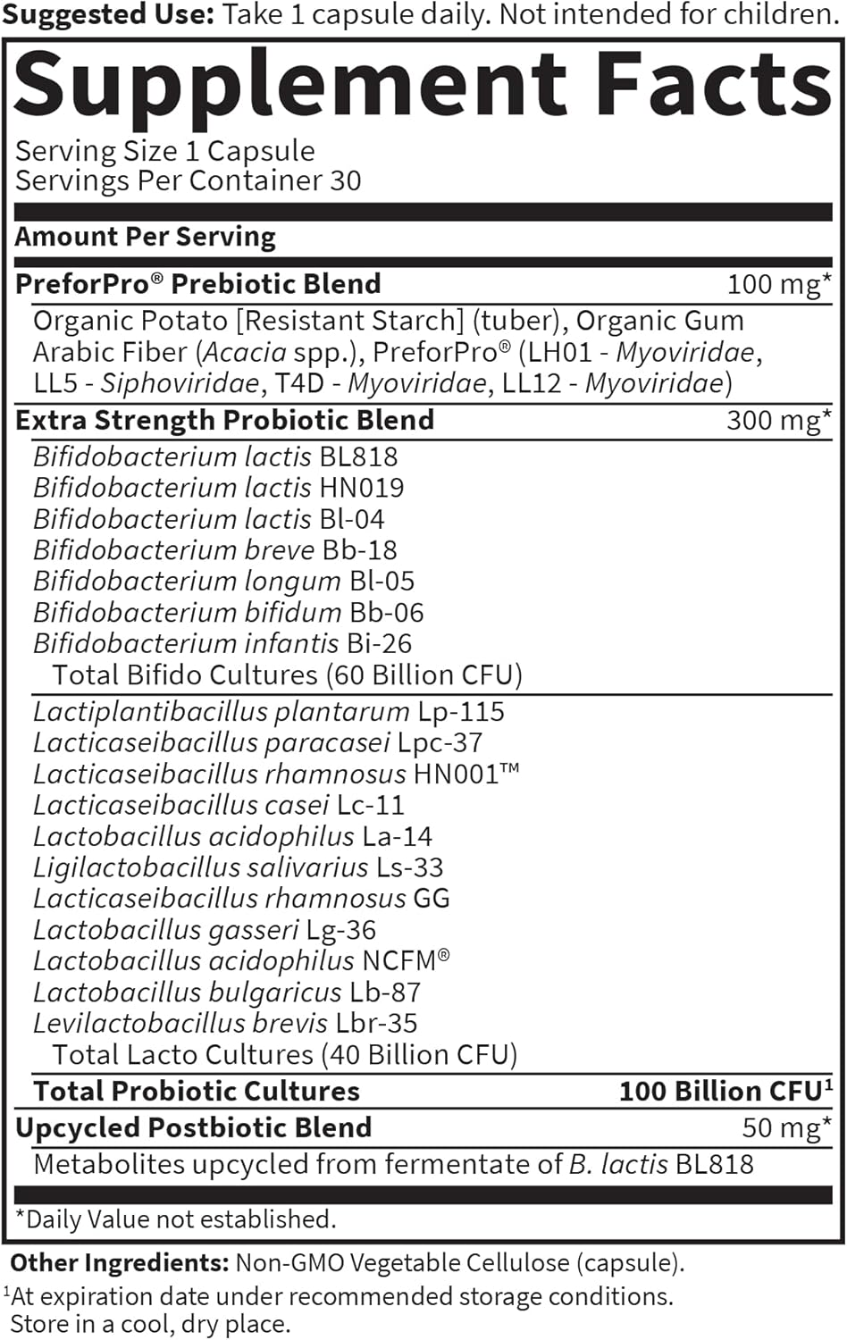 Extra Strength 3-in-1 Probiotics, Prebiotics & Postbiotics Supplement for Digestive & Immune Health - 100 Billion CFU - Men & Women
