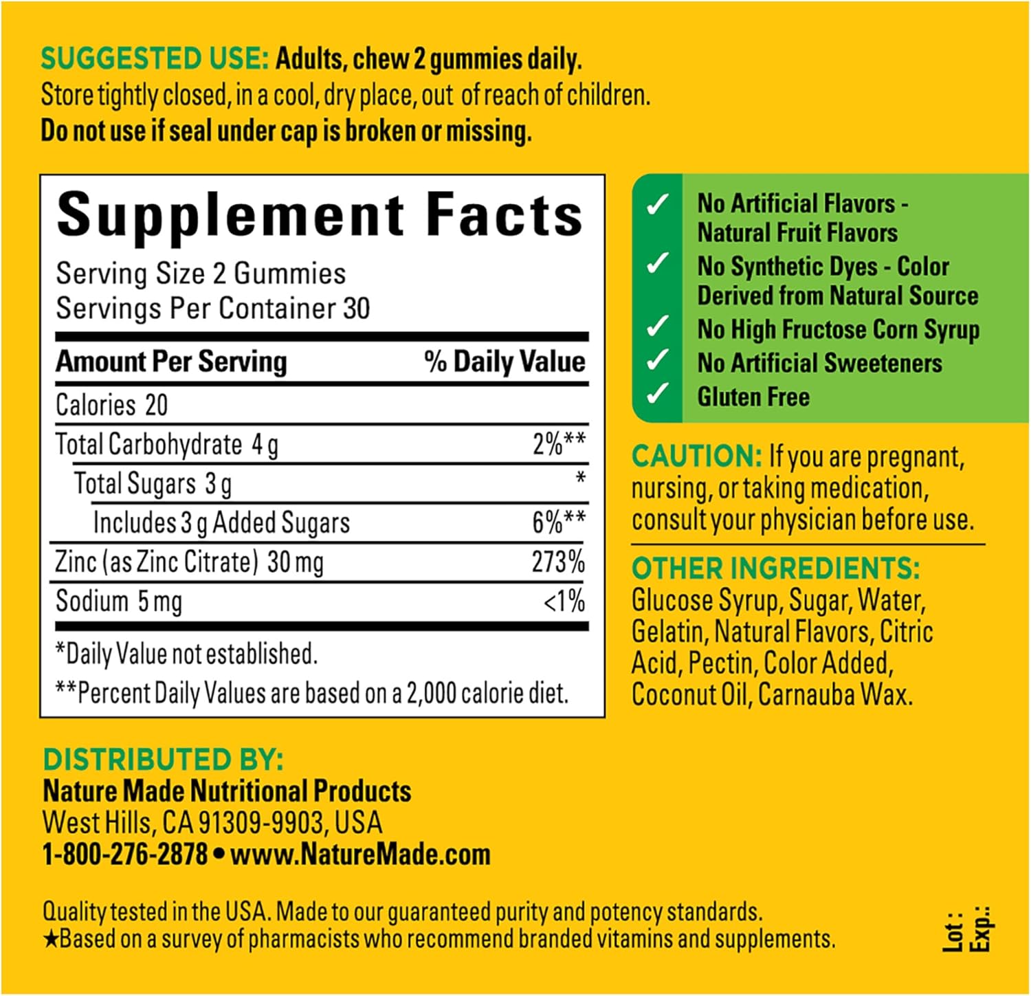 Extra Strength 30 mg Zinc Gummies for Immune Health and Antioxidant Support - 60 Count