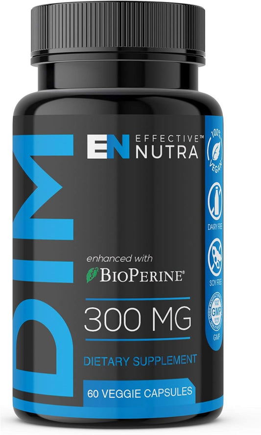 Extra Strength 300mg DIM Supplement Capsules with BioPerine - Hormone Balance Support for Men & Women - Estrogen Blocker for Metabolism, Menopause, and PCOS