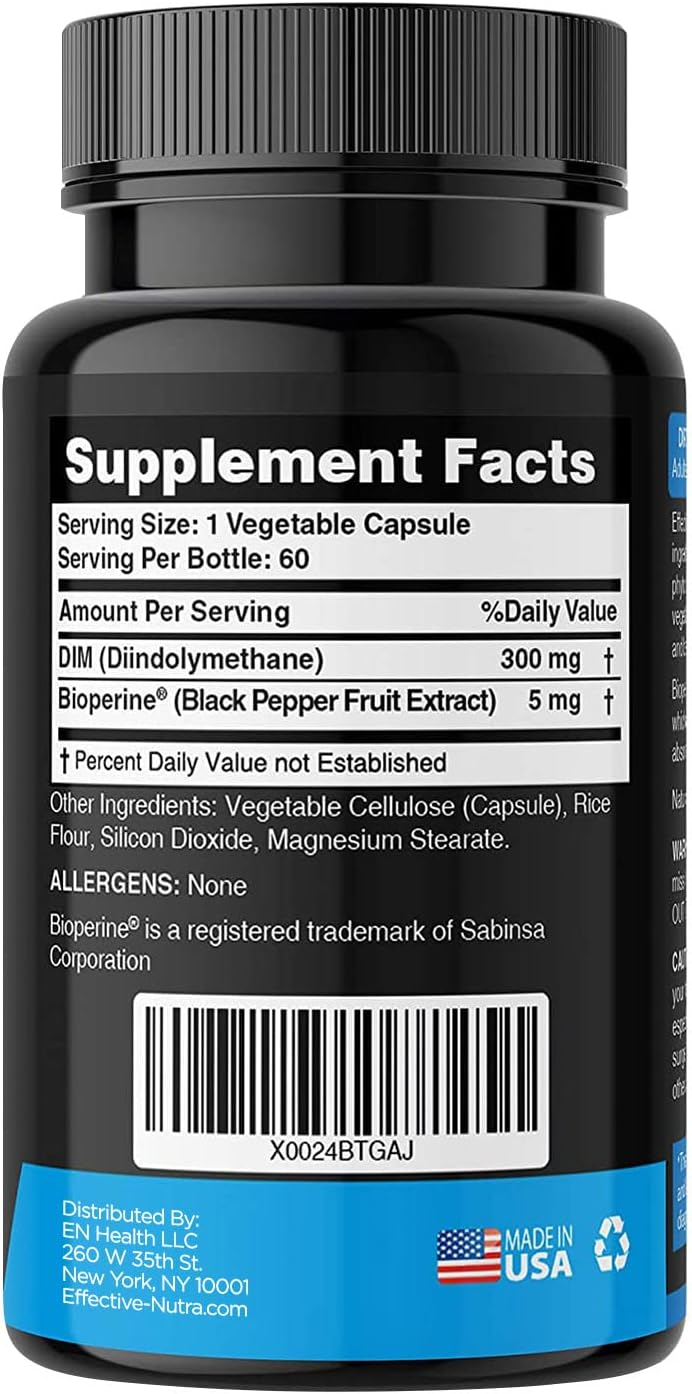 Extra Strength 300mg DIM Supplement Capsules with BioPerine - Hormone Balance Support for Men & Women - Estrogen Blocker for Metabolism, Menopause, and PCOS