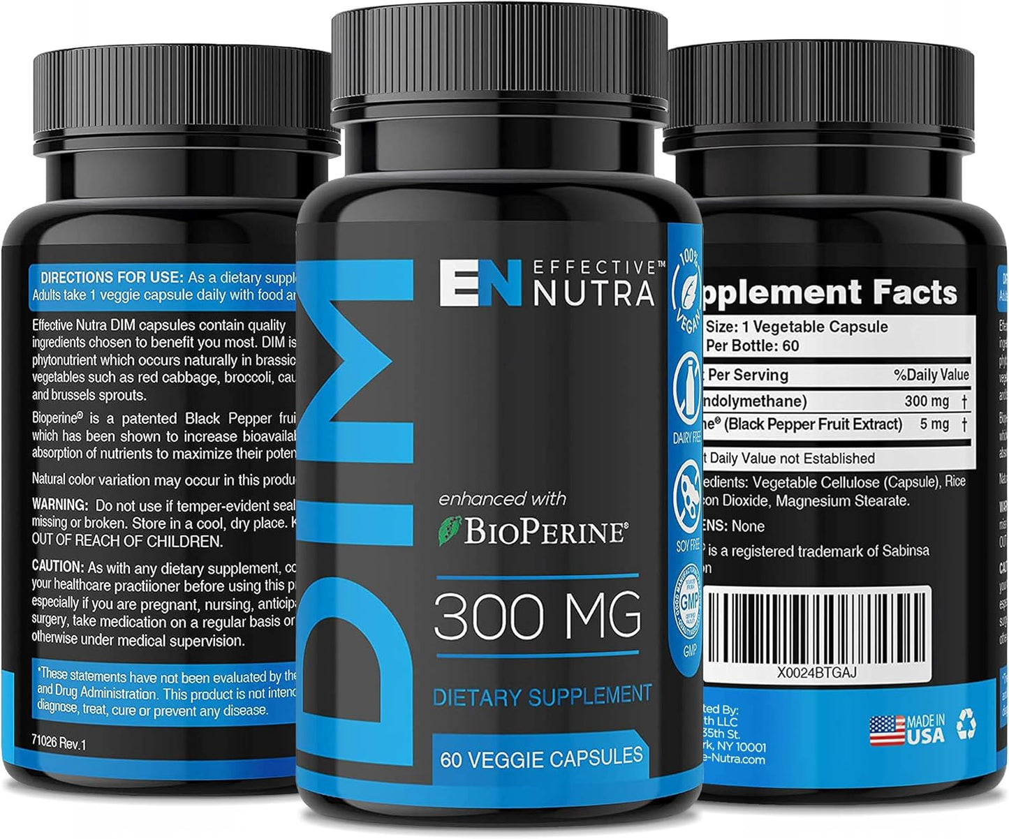 Extra Strength 300mg DIM Supplement Capsules with BioPerine - Hormone Balance Support for Men & Women - Estrogen Blocker for Metabolism, Menopause, and PCOS