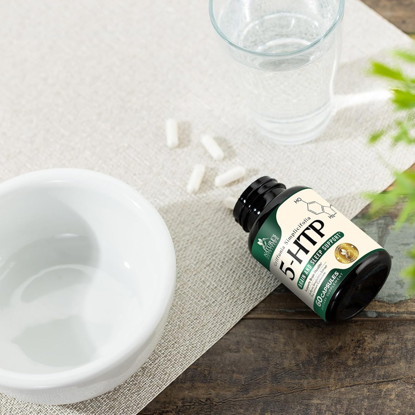 Extra Strength 5-HTP Supplement Capsules with Calcium - 200mg Griffonia Simplicifolia Formula for Brain & Calm Support - Gluten Free - 60 Veg Caps