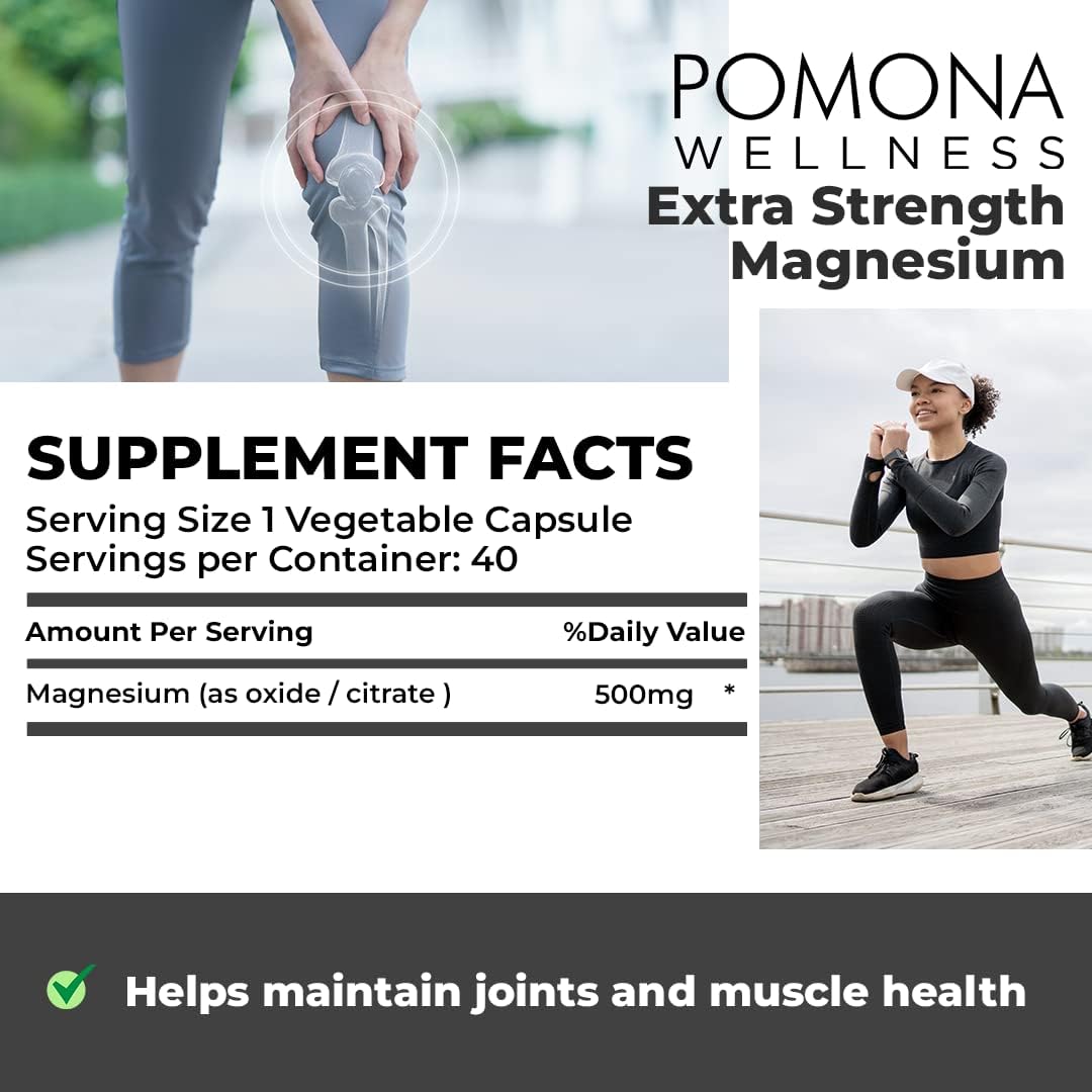 Extra Strength 500mg Magnesium Supplement for Healthy Bones, Sleep, Calm, Muscles, Teeth, Energy, Relaxation - Non-GMO, Vegan - 60 Capsules
