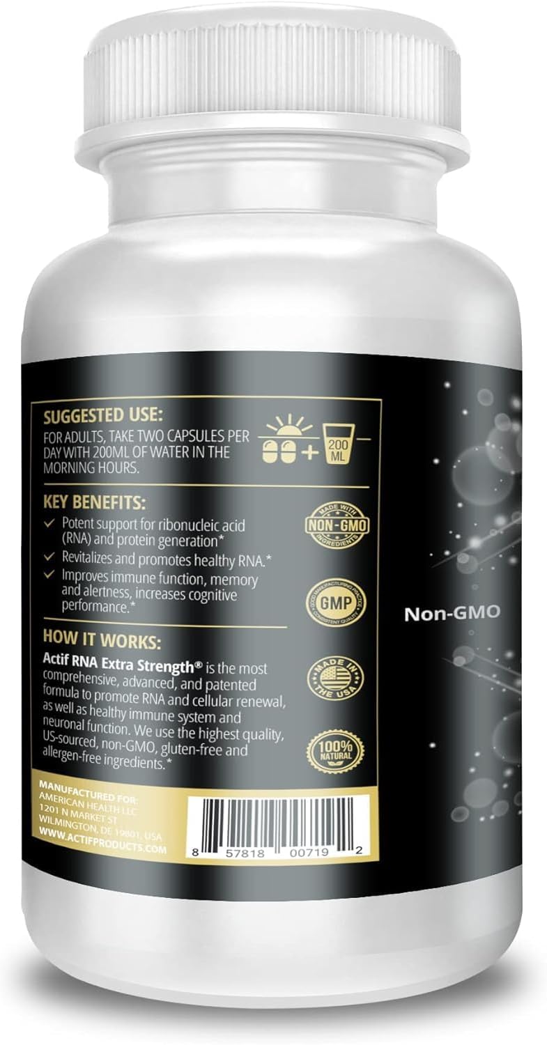 Extra Strength ACTIF RNA Supplement for Memory and Immune Support - 1000mg, 60 Capsules