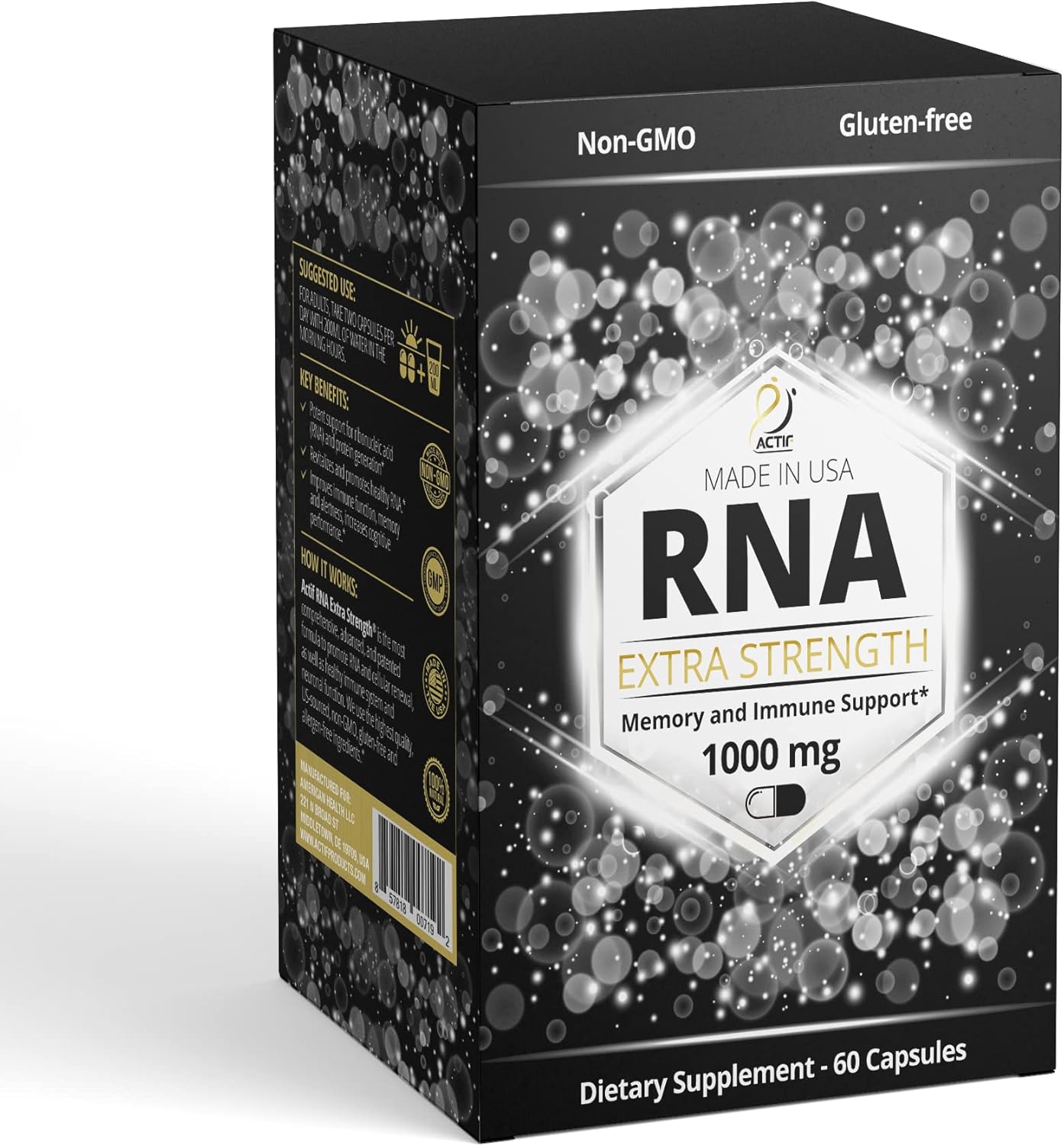 Extra Strength ACTIF RNA Supplement for Memory and Immune Support - 1000mg, 60 Capsules