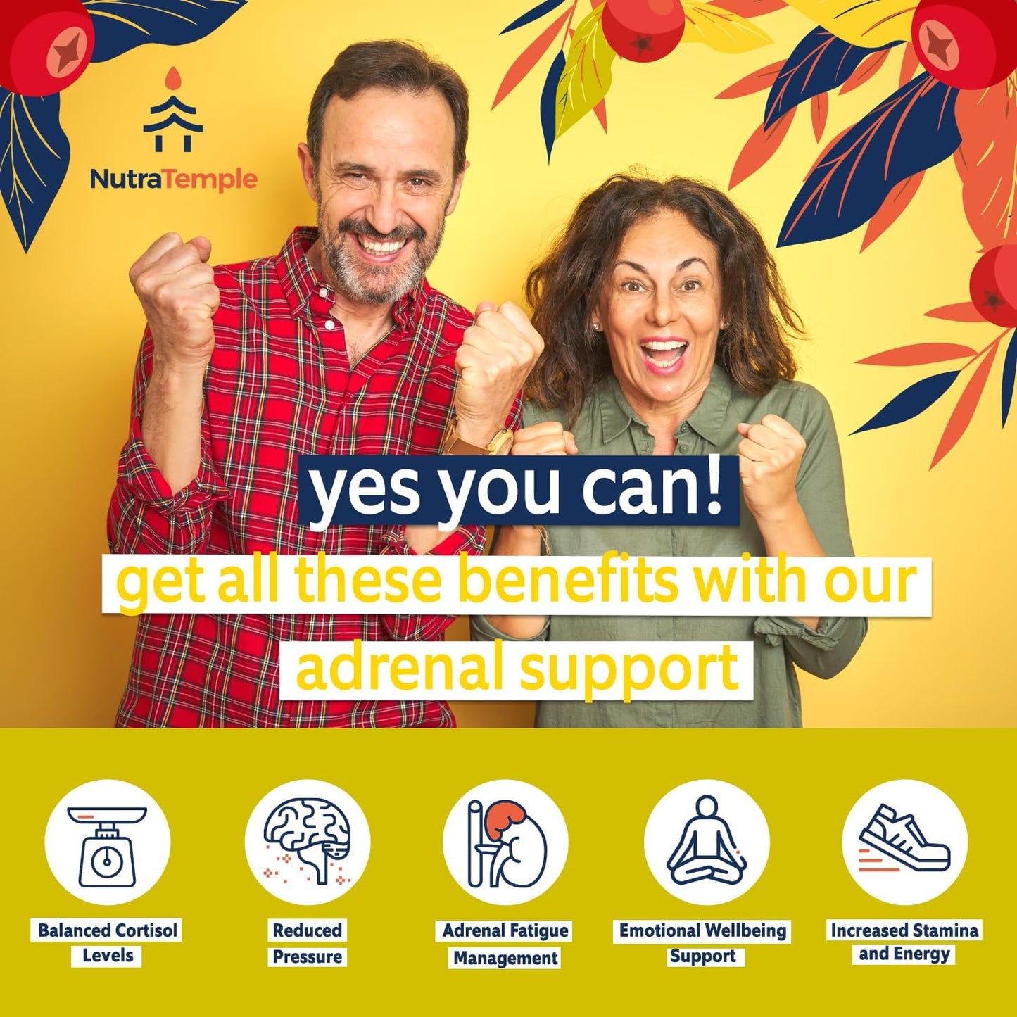 Extra Strength Adrenal Support & Cortisol Manager Supplement with Ashwagandha & Rhodiola Rosea - 60 Non GMO Pills for Energy & Brain Fog