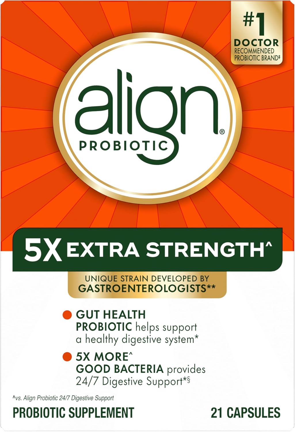 Extra Strength Align Probiotic Capsules for Women and Men, Doctor Recommended Brand, 5X More Good Bacteria, Supports Healthy Digestion, 21 Count