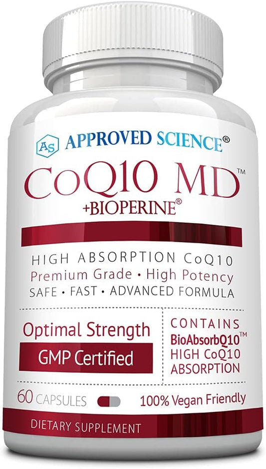 Extra Strength Approved Science® CoQ10 MD with BioPerine® - 250mg Pure CoQ10 for Optimal Support - 60 Vegan Capsules