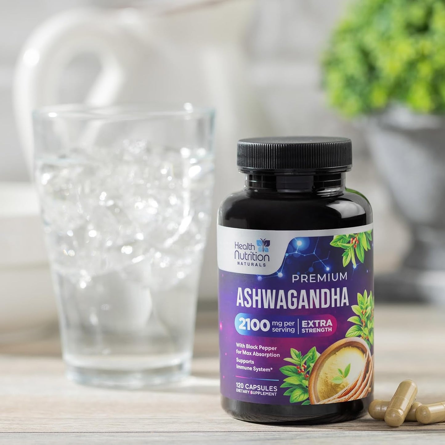 Extra Strength Ashwagandha 2,100mg Capsules with Black Pepper - Energy & Immune Support Formula - Non GMO, Vegan - 120ct