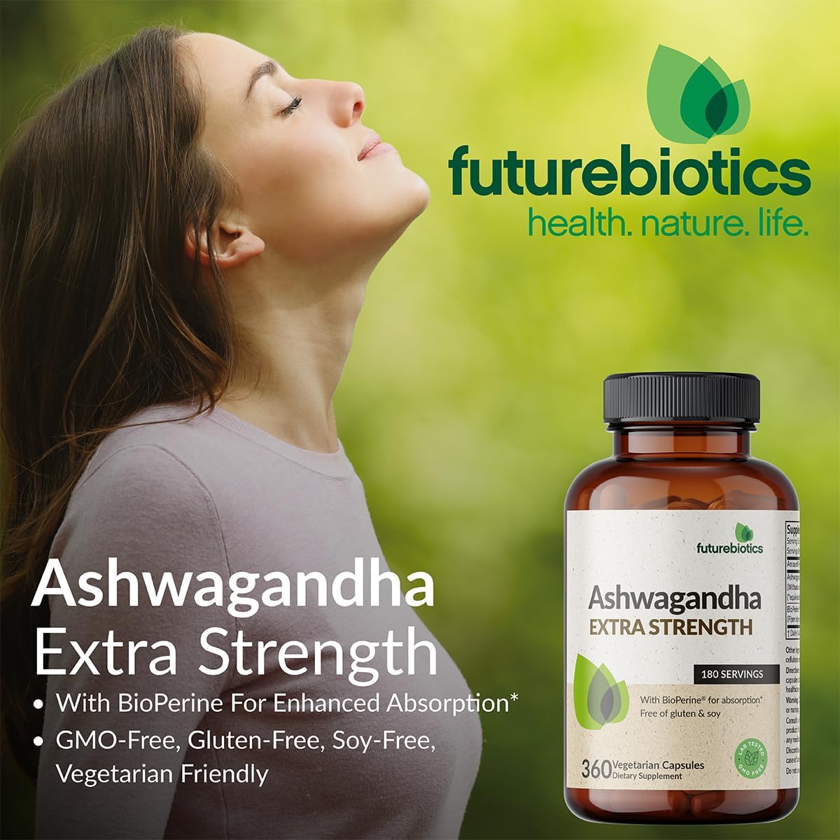 Extra Strength Ashwagandha with BioPerine for Stress & Mood Support - Non GMO, 100 Veg Capsules