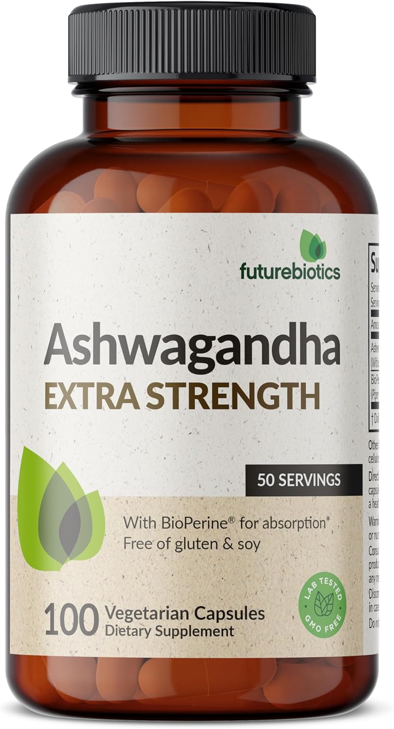 Extra Strength Ashwagandha with BioPerine for Stress & Mood Support - Non GMO, 100 Veg Capsules