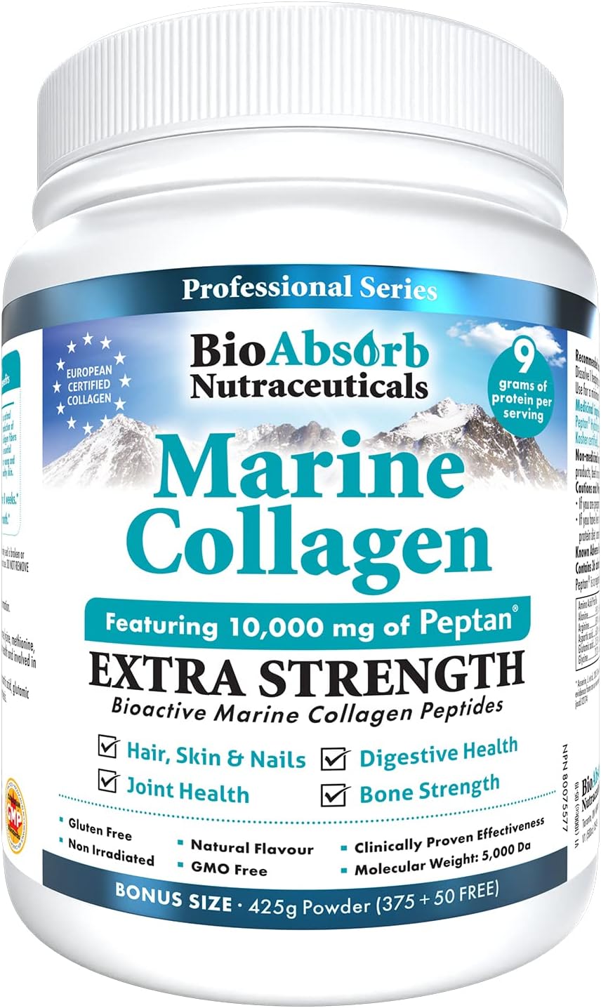 Extra Strength Bio Absorb Marine Collagen Powder with Peptan - Type 1 Hydrolyzed Collagen Peptides - 15 oz - 42-Day Supply