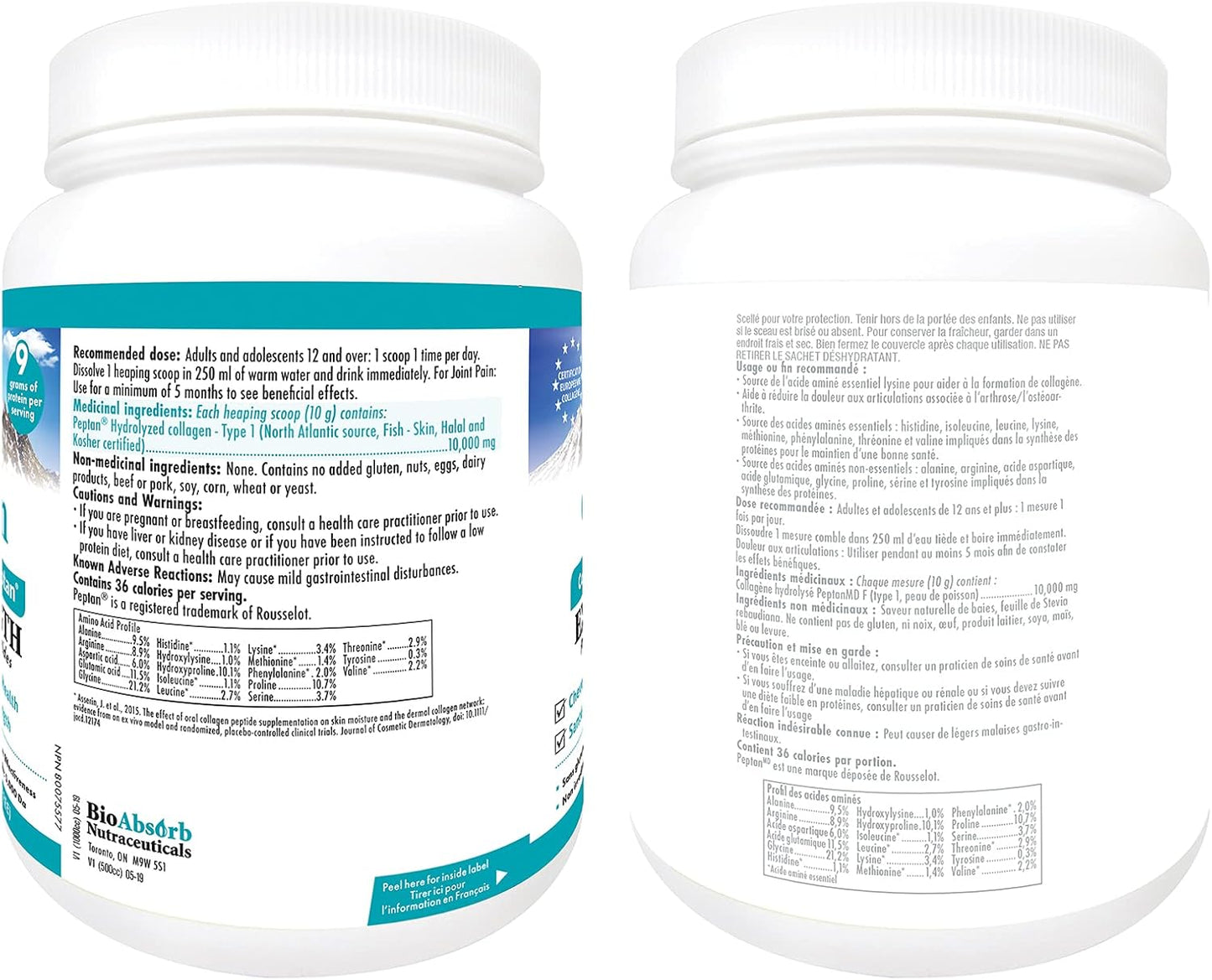 Extra Strength Bio Absorb Marine Collagen Powder with Peptan - Type 1 Hydrolyzed Collagen Peptides - 15 oz - 42-Day Supply