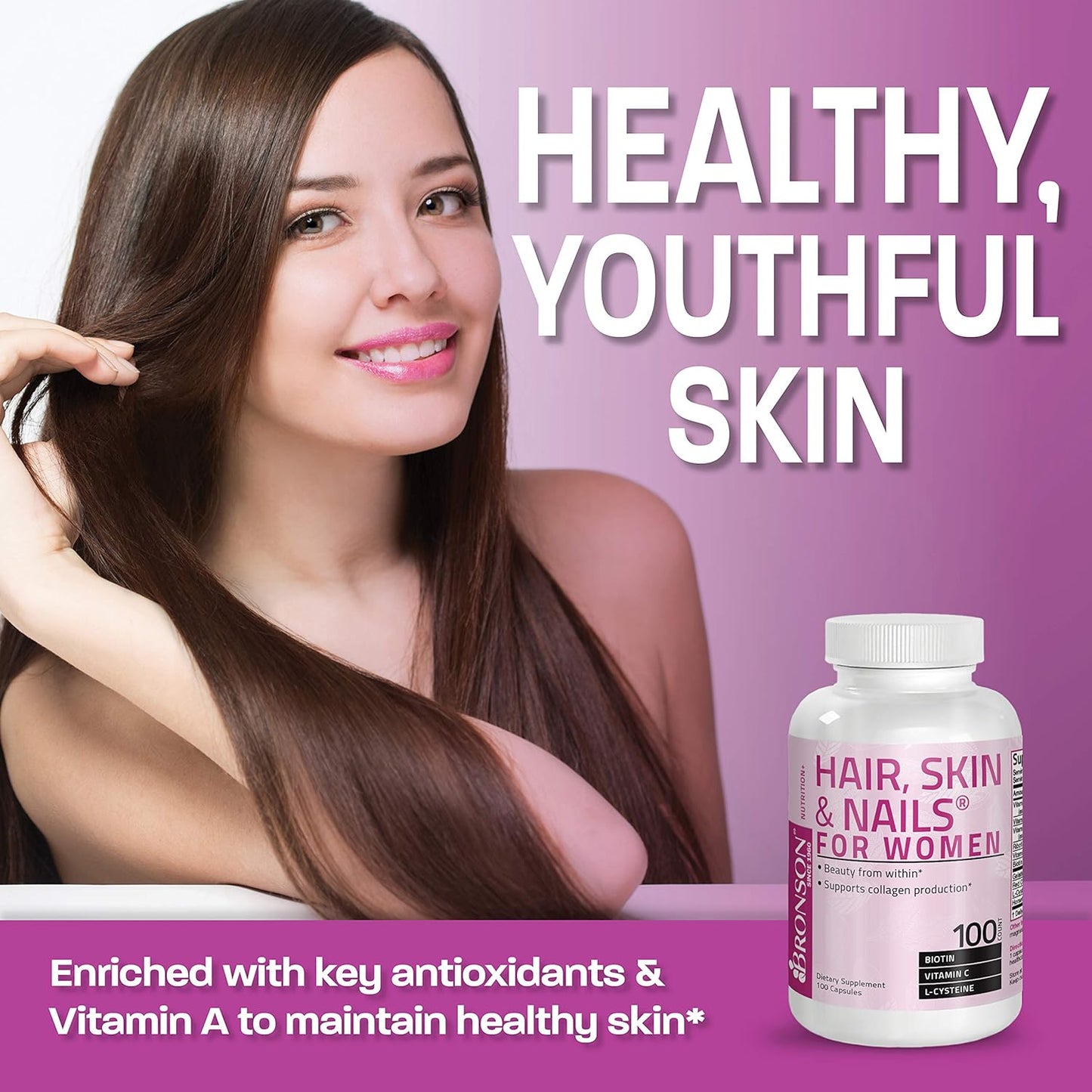 Extra Strength Biotin Supplement for Women - 100 Capsules for Hair, Skin, and Nails