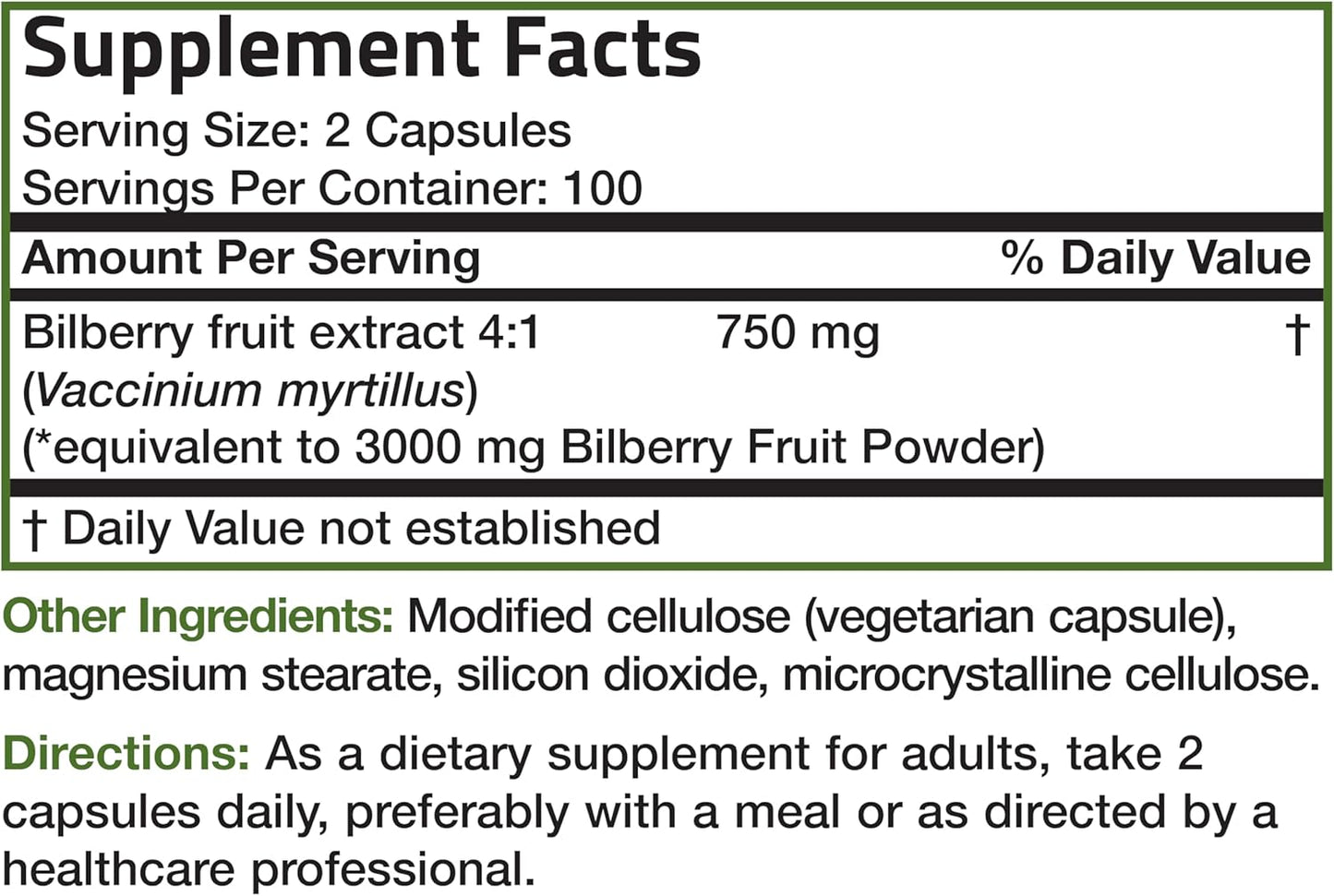 Extra Strength Bronson Bilberry Capsules - Supports Healthy Vision & Eye Health - Non GMO, 200 Vegetarian Capsules