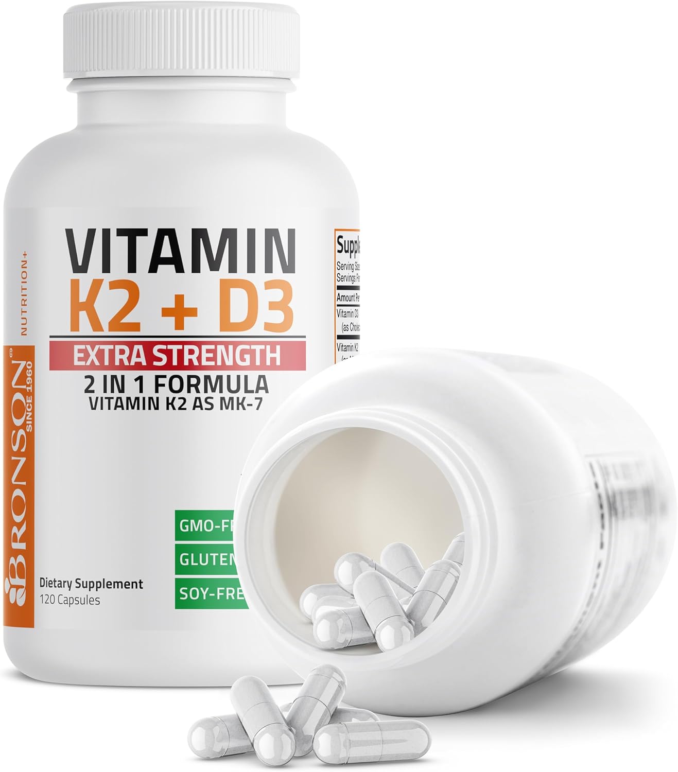 Extra Strength Bronson Vitamin K2 (MK-7) & D3 Supplement for Bone & Heart Health - Non-GMO Formula with 10,000 IU D3 & 120 mcg K2 MK-7 - Easy to Swallow Capsules - 120 Count