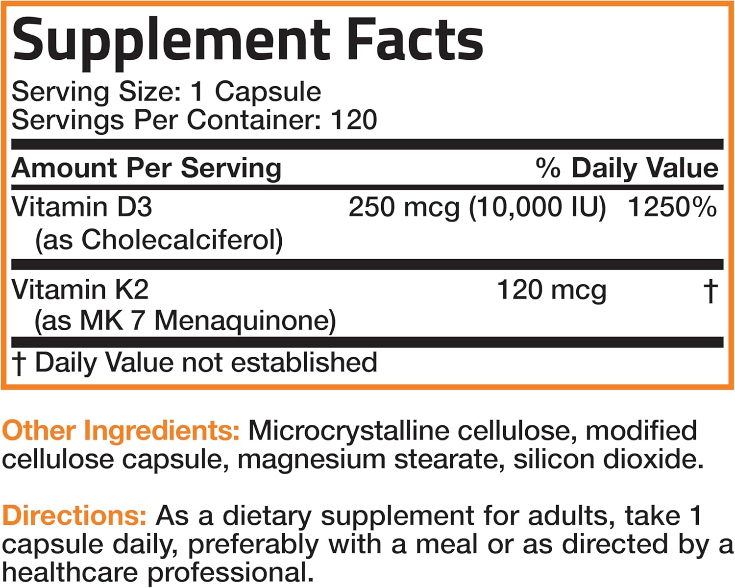Extra Strength Bronson Vitamin K2 (MK-7) & D3 Supplement for Bone & Heart Health - Non-GMO Formula with 10,000 IU D3 & 120 mcg K2 MK-7 - Easy to Swallow Capsules - 120 Count