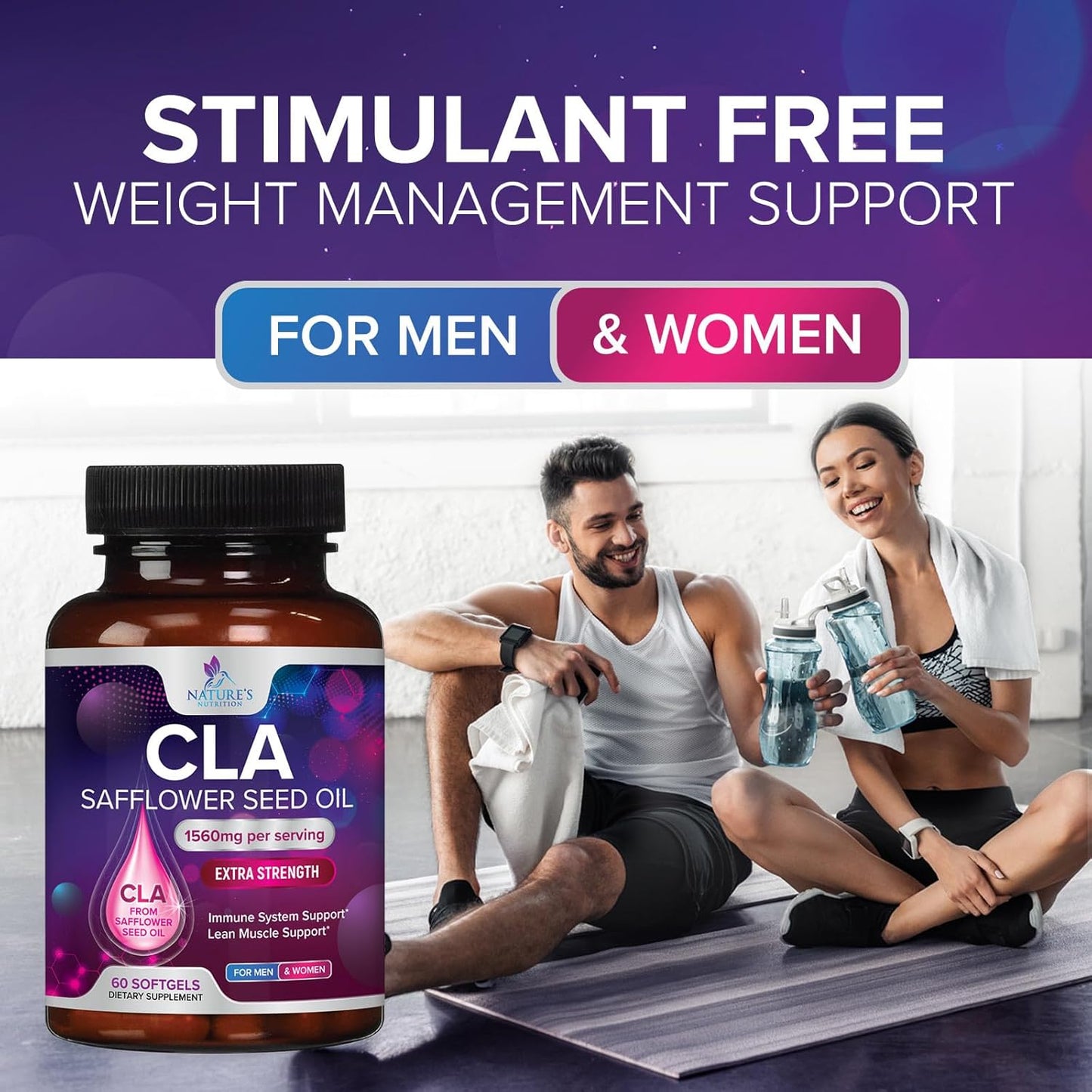 Extra Strength CLA Supplement 1560mg - Lean Muscle & Energy Support - Safflower Capsules - 60 Softgels
