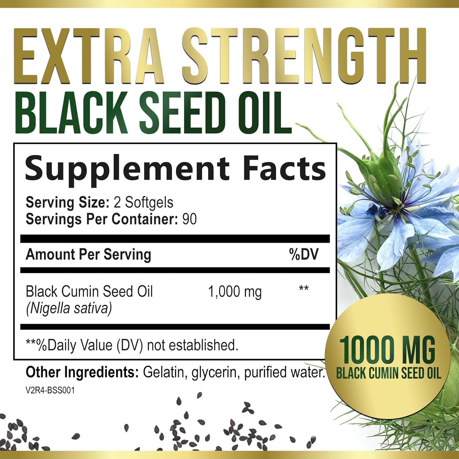 Extra Strength Cold Pressed Black Seed Oil Softgels - 1000mg Pure Nigella Sativa Supplement for Skin & Immune Support - Non-GMO Antioxidant - 180 Softgels
