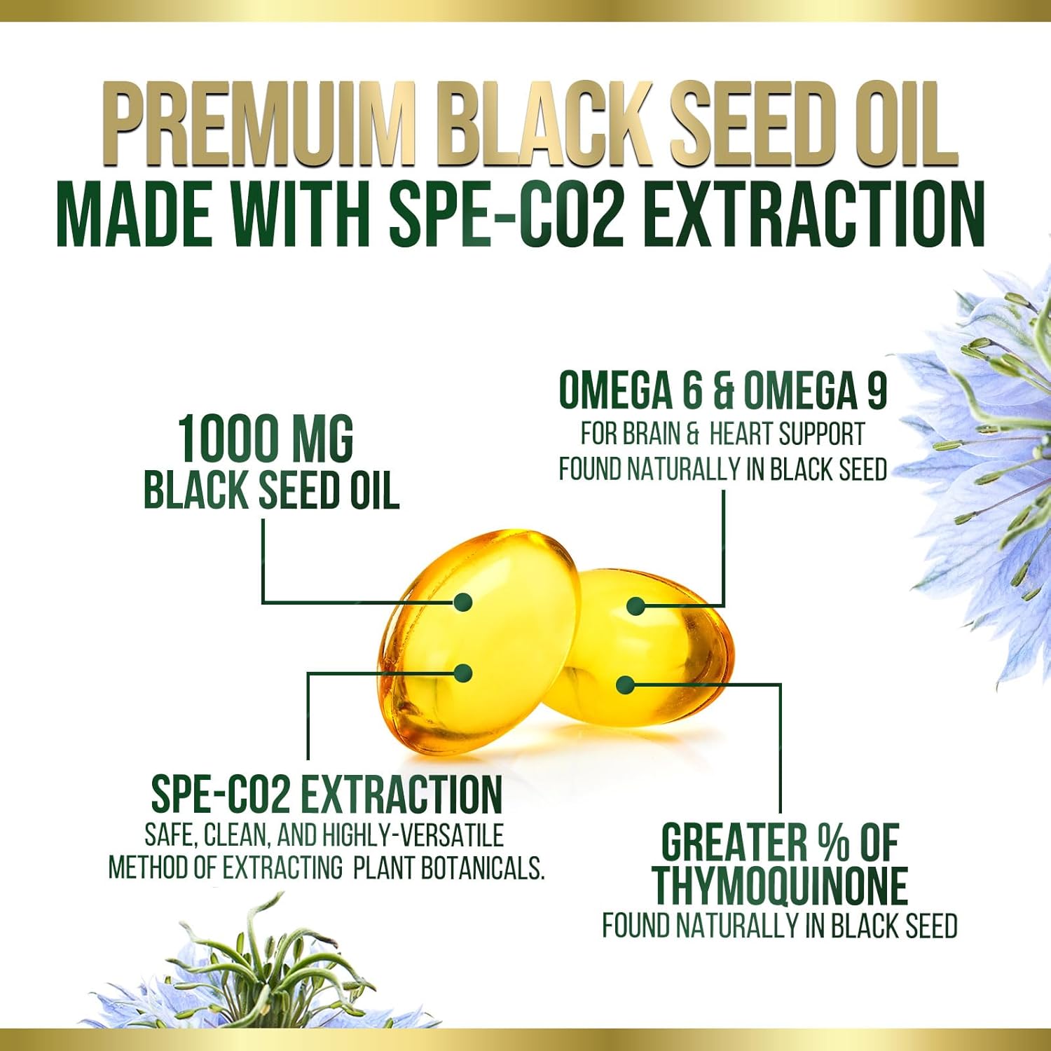 Extra Strength Cold Pressed Black Seed Oil Softgels - 1000mg Pure Nigella Sativa Supplement for Skin & Immune Support - Non-GMO Antioxidant - 180 Softgels