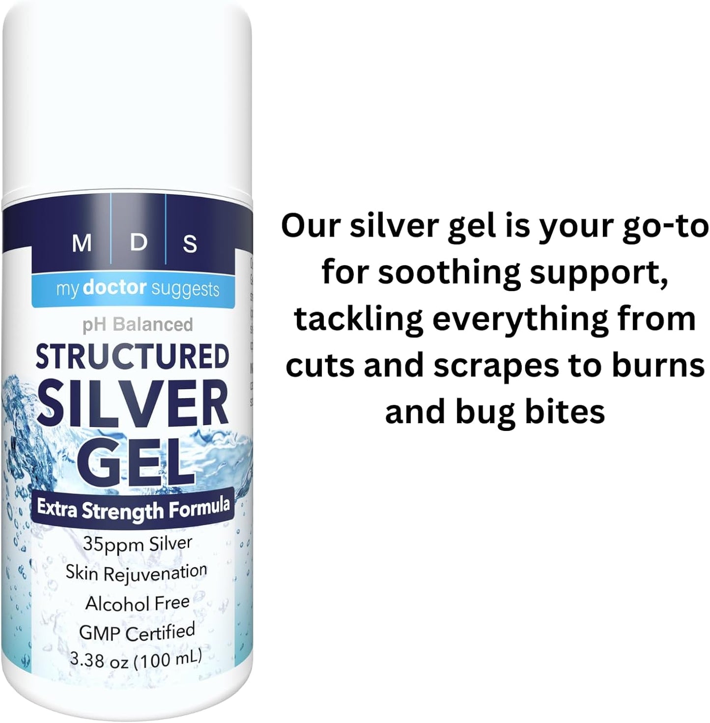 Extra Strength Colloidal Silver Gel for Soothing Relief of Burns & Irritations - pH Balanced Topical Cooling Gel with 35ppm Silver
