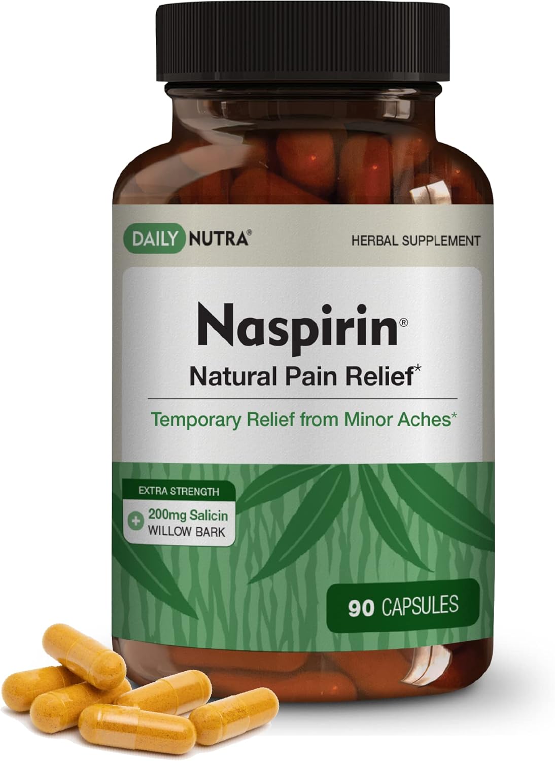 Extra Strength DailyNutra Naspirin Willow Bark Supplement for Natural Relief of Head, Back, Shoulder, Neck, Knees & Joints - With Turmeric & Boswellia - 90 Capsules