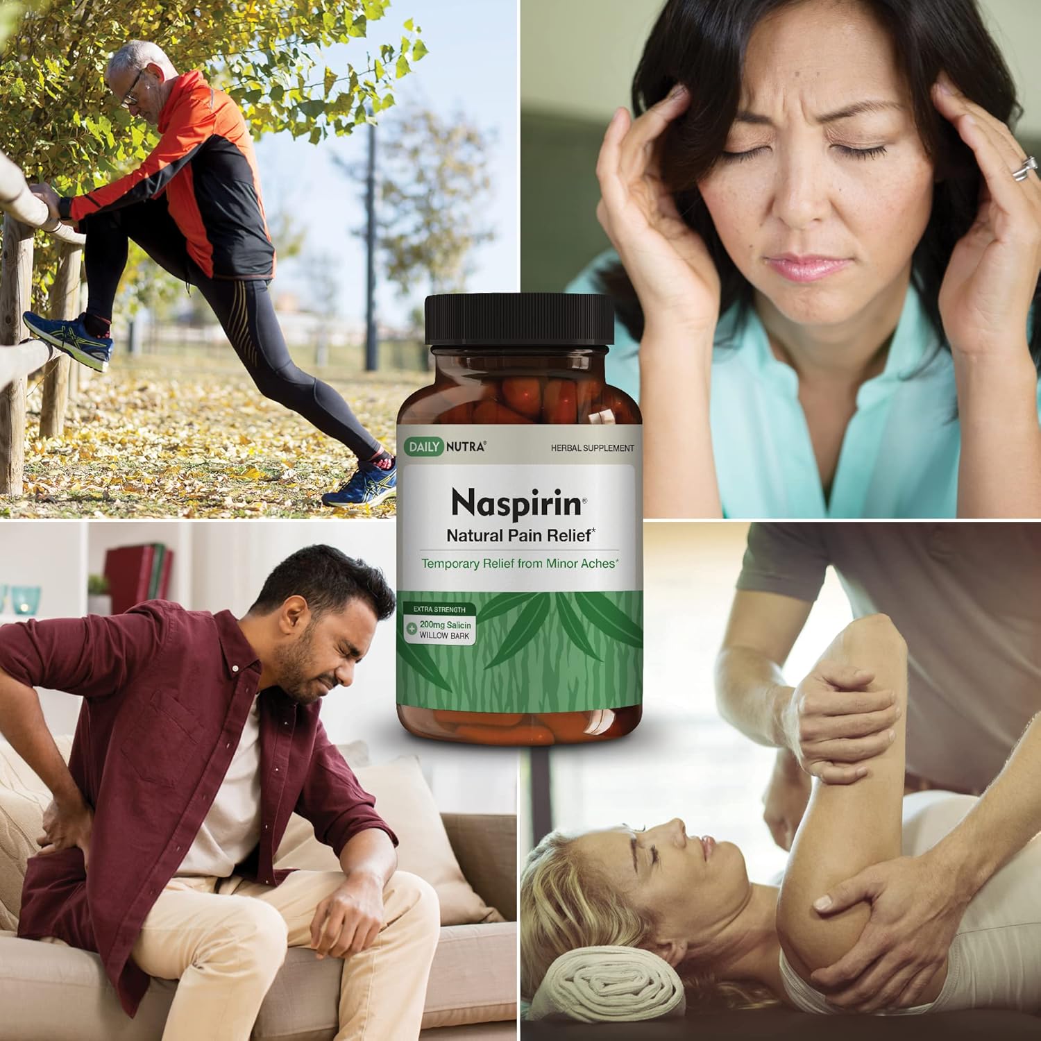 Extra Strength DailyNutra Naspirin Willow Bark Supplement for Natural Relief of Head, Back, Shoulder, Neck, Knees & Joints - With Turmeric & Boswellia - 90 Capsules