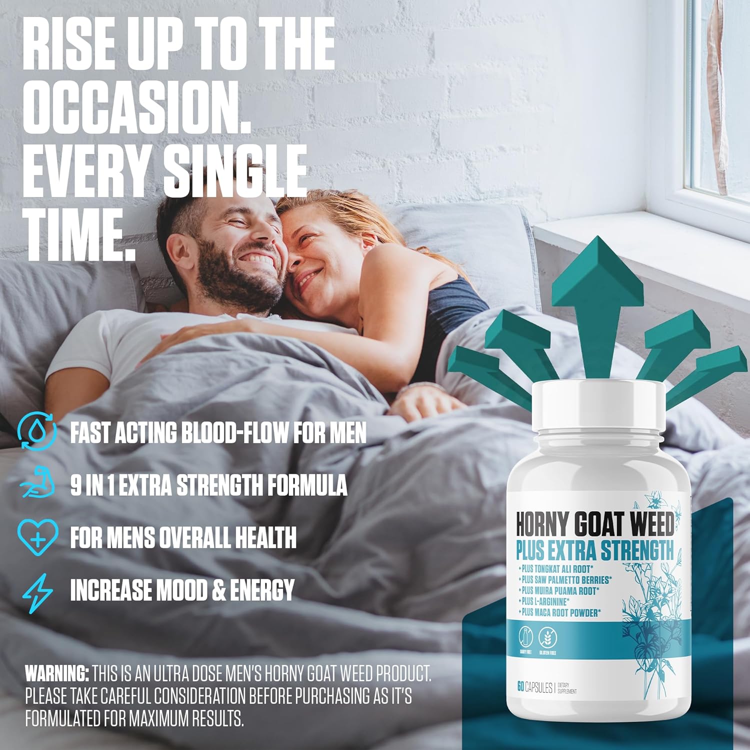 Extra Strength EPN Supplements Horny Goat Weed with Tongkat Ali, Maca Root & L-Arginine - Boost Drive, Stamina, Blood Flow & Mood - 60 Capsules