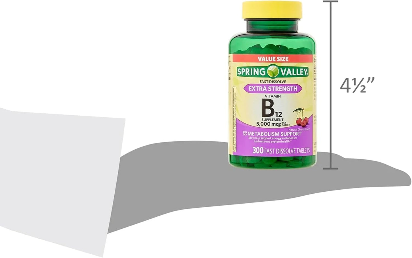 Extra Strength Fast Dissolve Vitamin B12 Tablets - Natural Cherry Flavor - 5000 mcg - 300 Count - Metabolism & Energy Support