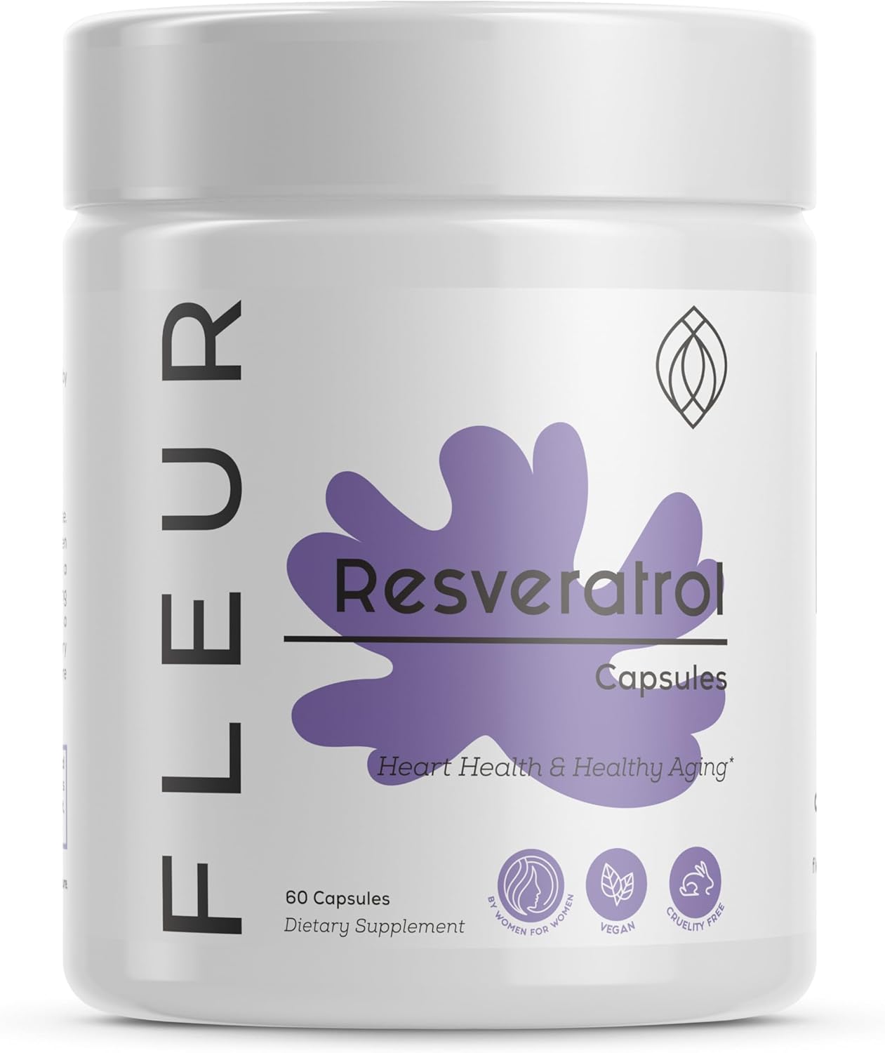 Extra Strength FLEUR Resveratrol Supplement for Immune Support, Antioxidant, Youthful Aging, Cardiovascular, Joints, Brain - 750mg, 60Ct