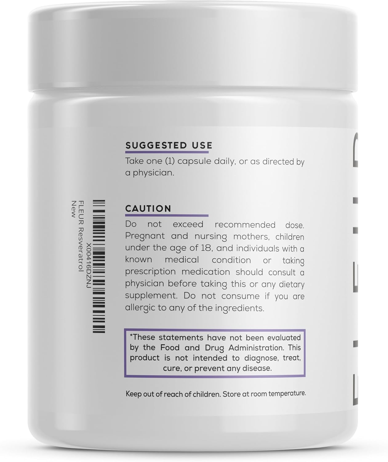 Extra Strength FLEUR Resveratrol Supplement for Immune Support, Antioxidant, Youthful Aging, Cardiovascular, Joints, Brain - 750mg, 60Ct