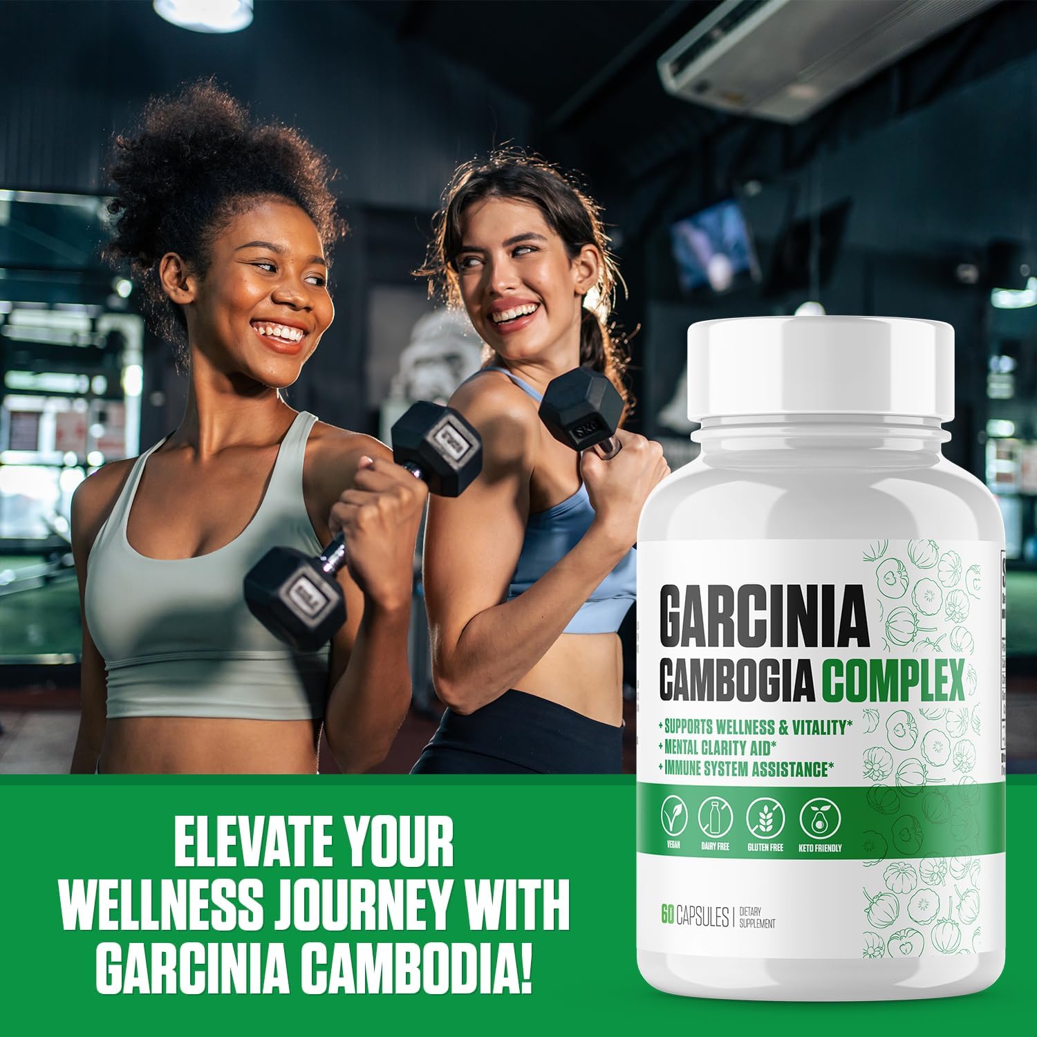 Extra Strength Garcinia Cambogia Supplement with Potassium, Calcium, & Chromium - Boost Energy & Stamina - 60 Vegan Capsules