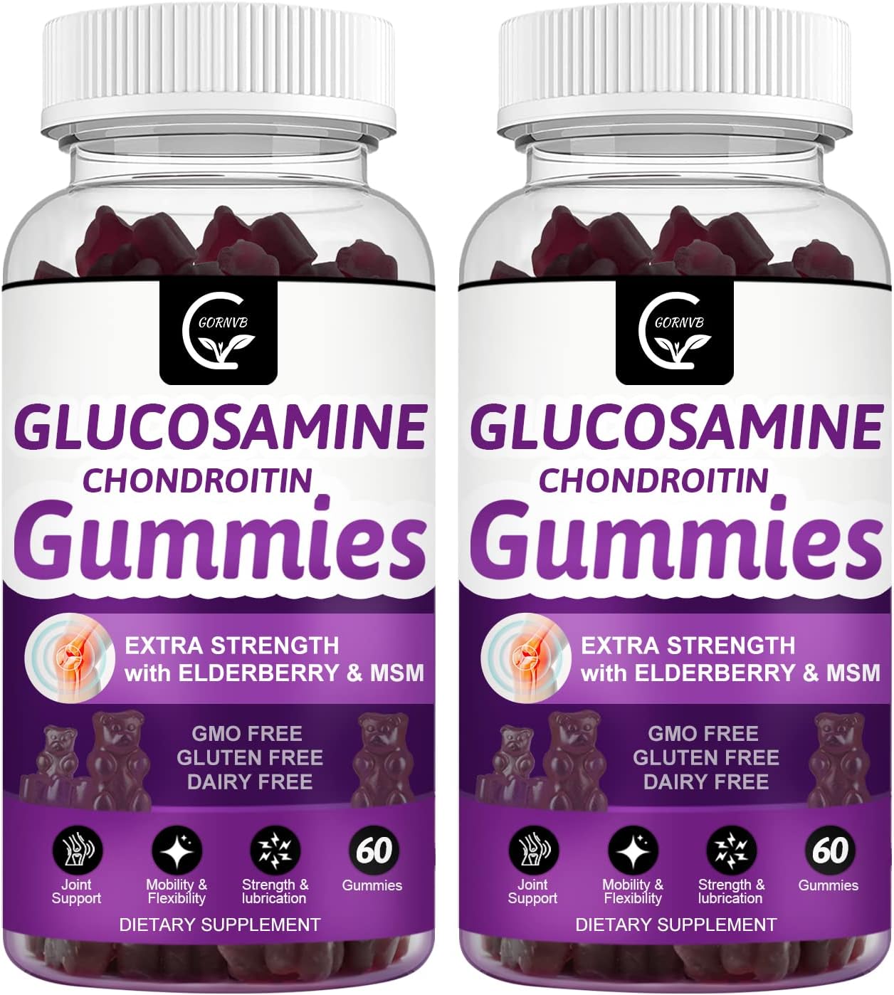 Extra Strength Glucosamine Chondroitin Gummies with MSM & Elderberry for Joint and Immune Support - 2 Pack of 60 Gummies for Adults