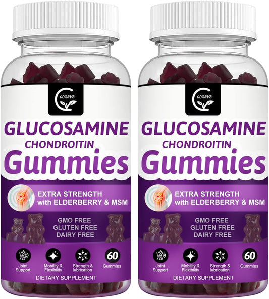 Extra Strength Glucosamine Chondroitin Gummies with MSM & Elderberry for Joint and Immune Support - 2 Pack of 60 Gummies for Adults