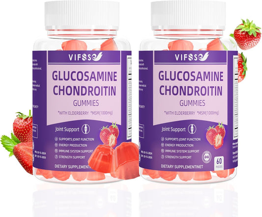 Extra Strength Glucosamine Chondroitin Gummies with MSM & Elderberry - 1500MG Joint Support Supplement for Adults - 2 Pack