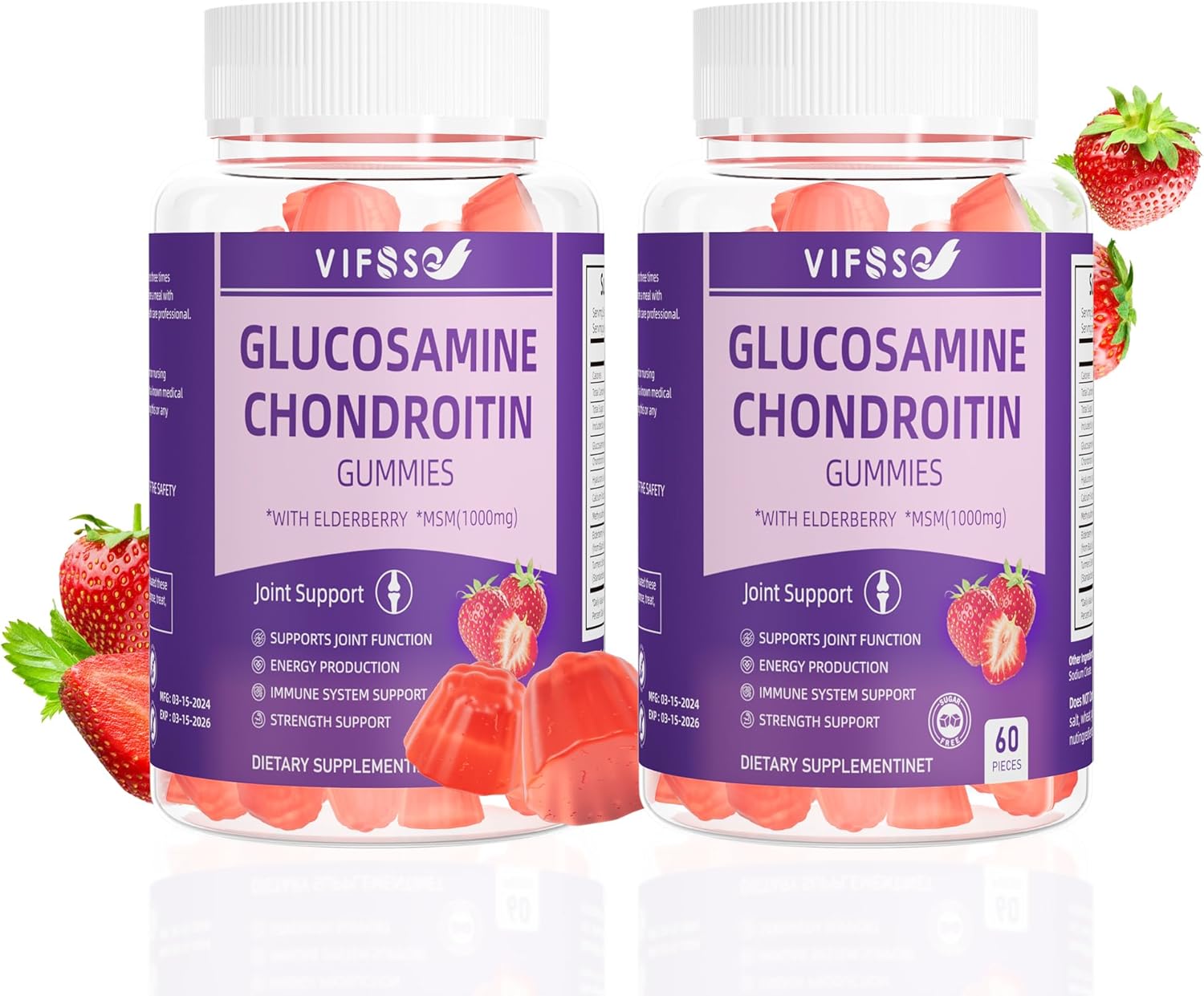 Extra Strength Glucosamine Chondroitin Gummies with MSM & Elderberry - 1500MG Joint Support Supplement for Adults - 2 Pack