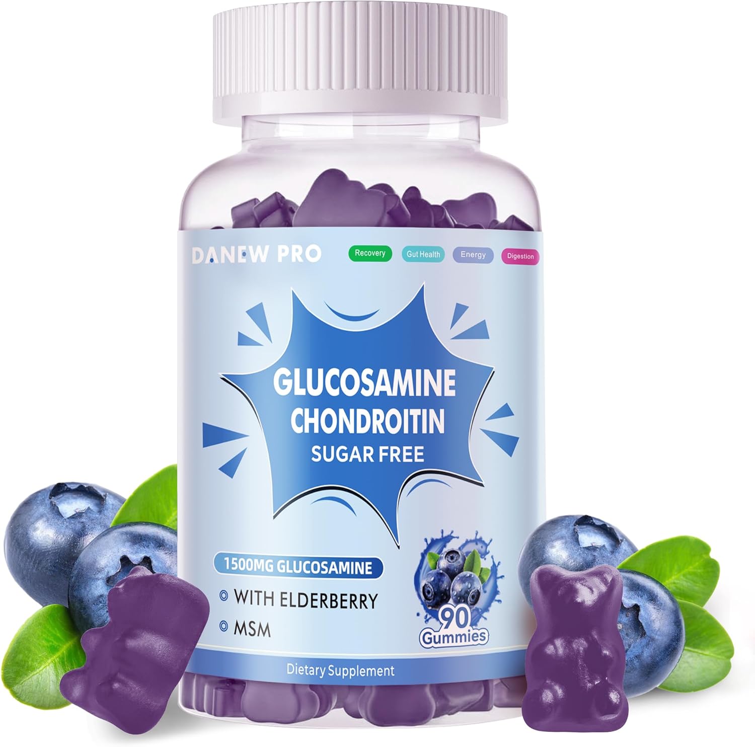 Extra Strength Glucosamine Chondroitin Gummies with MSM & Elderberry for Joint & Immune Support - 90 Gummies for Adults