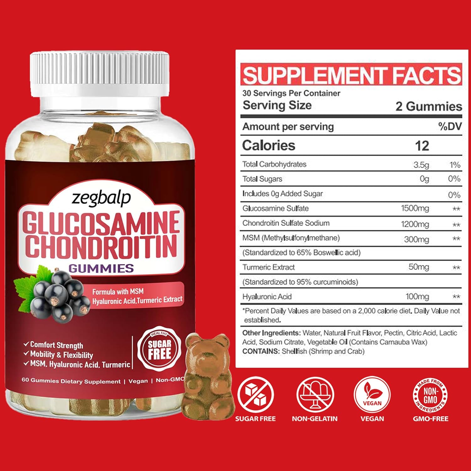 Extra Strength Glucosamine Chondroitin Gummies with MSM and Turmeric for Immune & Health Support - 1500mg Chewables for Men & Women