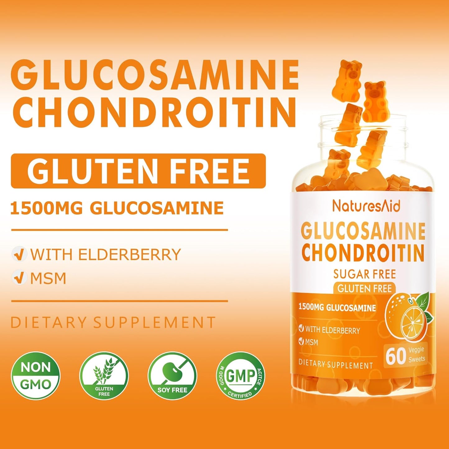 Extra Strength Glucosamine Chondroitin Gummies with MSM, Elderberry - Joint & Immune Support (2 Pack)