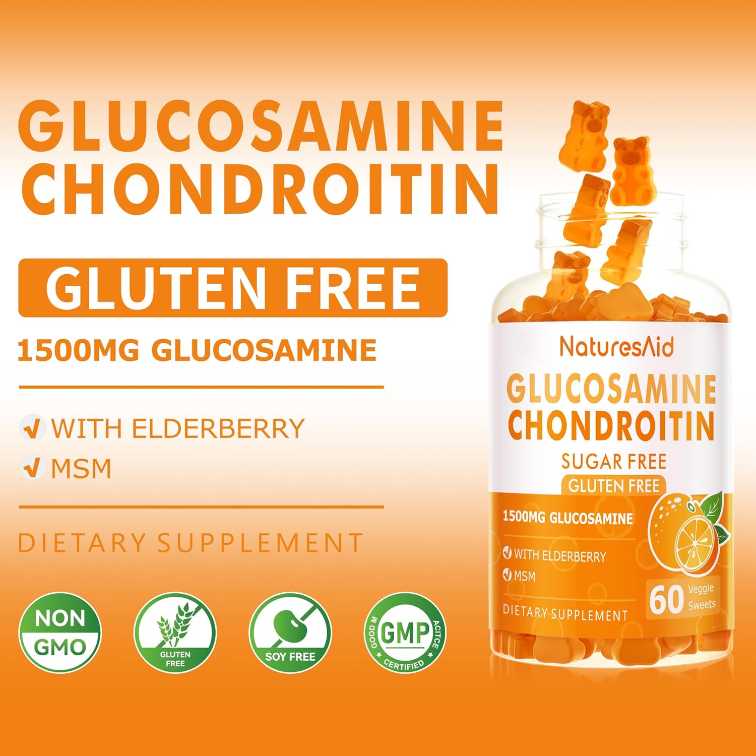 Extra Strength Glucosamine Chondroitin Gummies with MSM, Elderberry - Joint & Immune Support (2 Pack)