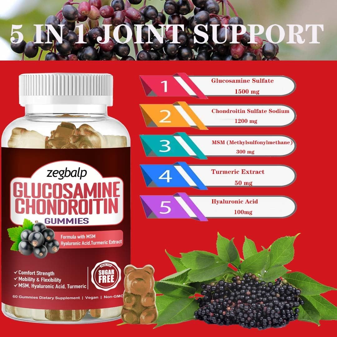 Extra Strength Glucosamine Chondroitin Gummies with MSM and Turmeric for Immune & Health Support - 1500mg Chewables for Men & Women